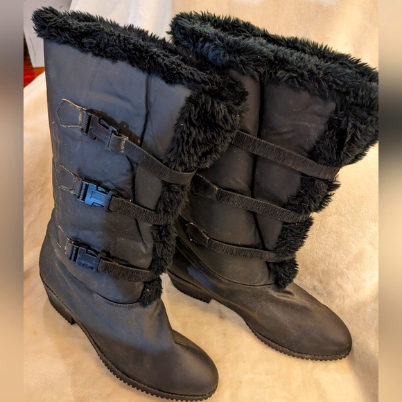 Faux Fur Lined Cold Weather Snow Boots Black Size 11 12WW Wide Width - Picture 5 of 16
